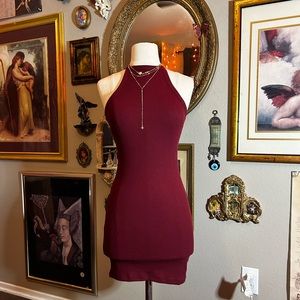 Burgundy ribbed body con tank dress
